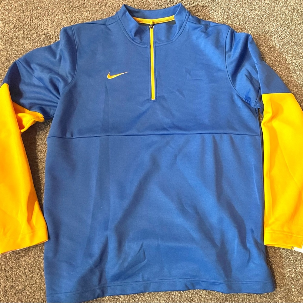 Nike Mens Med Blue Gold Yellow Quarter Zip Pullover Jacket shirt